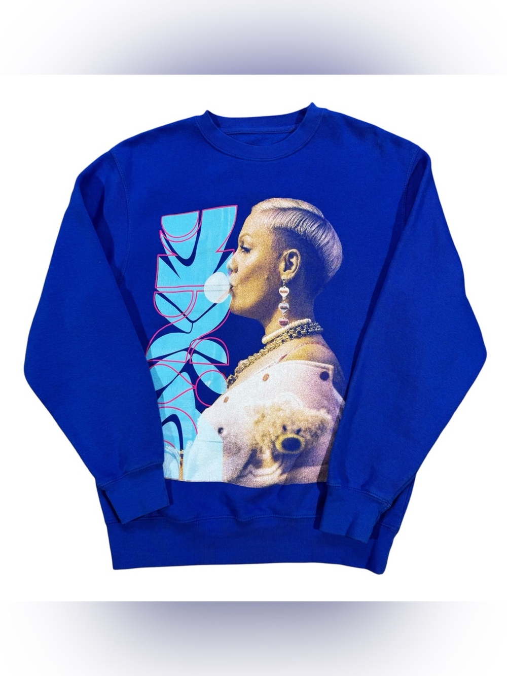 P!NK Sweatshirt Womens M 2023 Trustfall Bubblegum Graphic Blue Crewneck Tour